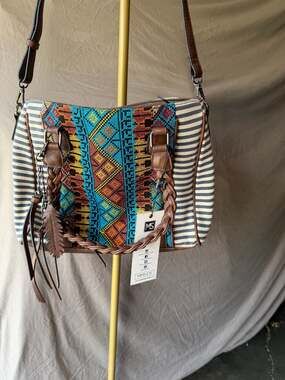 MMS Design Studio Southwestern Boho Aztec Stripe Embroidered Canvas Convertible